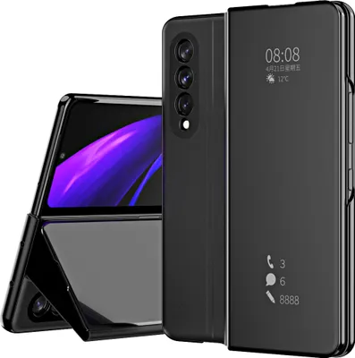 Immagine prodotto di Custodia per Samsung Galaxy Z Fold 3 5G traslucida a specchio pieghevole Custodia protettiva in Finto cuoio nera