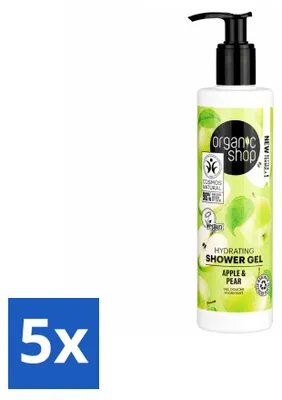 Imagen del producto de 5 unidades de gel de ducha orgánico "Manzana y Pera" de Organic Shop - 280 ml - Paquete económico