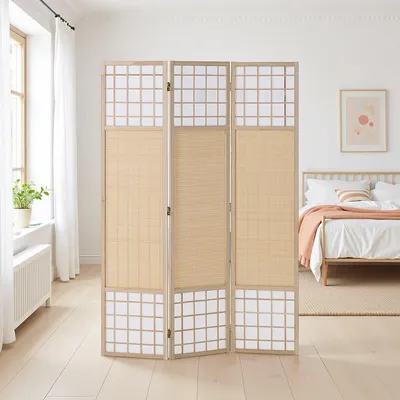 Produktbild von Homestyle4u Paravent Raumteiler 3 teilig Holz Bambus Shoji Trennwand spanische Wand Sichtschutz 3034 Indoor