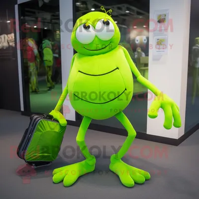 Immagine prodotto di Personaggio del costume della mascotte REDBROKOLY del ragno verde lime vestito con pantaloni da jogging e valigette
