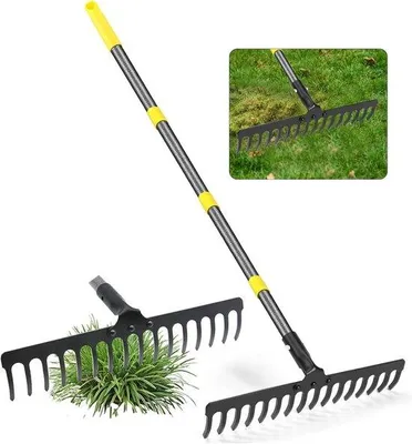 Immagine prodotto di Rastrello da giardino con 16 denti in acciaio per foglie, erba ed erbacce – Attrezzo da giardino in metallo