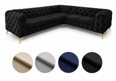 Obrázek produktu pro Rohová sedací souprava Moet ve tvaru L, černá, rozměry 323 x 262 cm – moderní sedací souprava, prošívaná, s pružinovým jádrem Bonell, volně sestavitelná