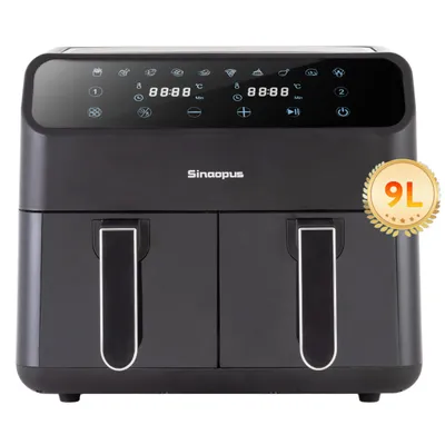 Produktbild von Heißluftfritteuse 9 L Doppelkammer LED-Touchscreen 2000 W Leistung Fritteuse 10 Funktionen 2 Kammern 60 Minuten Timer Dual-Zonen Airfryer