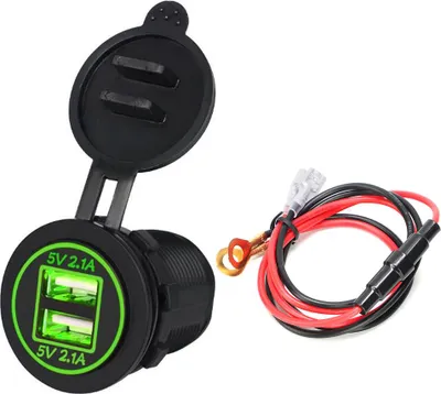 Obrázok produktu pre Vodotesná USB nabíjačka s dvoma konektormi (4,2 A) pre auto, motocykel a loď, zelená, DC 12-24 V