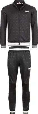 A black Lonsdale tracksuit is shown against a white background.