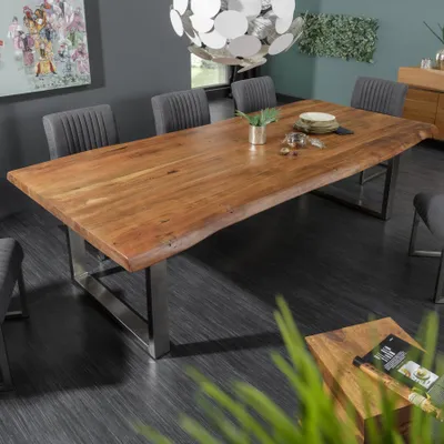 Produktbild von riess-ambiente Esstisch MAMMUT 220cm natur silber massive Akazie Edelstahl Baumkante U-Gestell 10 Personen