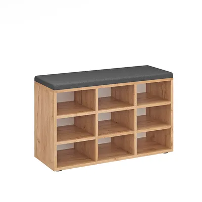 Produktbild von KOMTO Schuhbank mit Sitzfläche - Schuhregal Schuhschrank mit Sitzbank Flur Bank mit Stauraum Garderobenbank Sofia 80 x 50 x 30 cm Honig