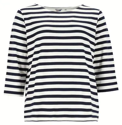 Produktbild von modAS Damen Shirt mit 3/4-Arm und Streifen - Gestreiftes Damenshirt leicht oversized in Marine-Weiß Größe 46