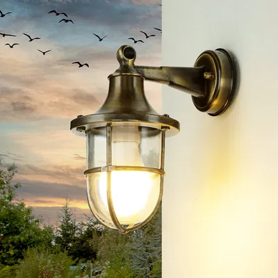 Produktbild von Außenwandleuchte IP64 Messing antik Glas massiv Maritim E27 Außenwandlampe Terrasse Hof Garten