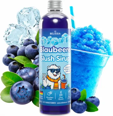 Produktbild von Belissia Slush Eis Sirup 250ml Konzentrat - Blaubeer - sehr ergiebig in knalligen Farben (1:5) für bis zu 1,5 Liter - Glycerin frei – für Slush-Eis