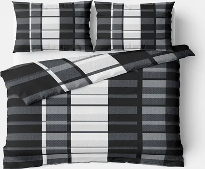 Produktbild von Winter Bettwäsche 200x220 cm Thermofleece Schwarz Grau Gestreift Streifen Flauschig mit Reißverschluss