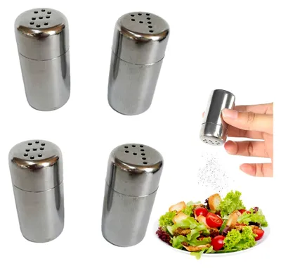 Produktbild von Salz- und Pfefferstreuer Set, 4 Stück Mini Salzstreuer aus Edelstahl, Mini Gewürzstreuer aus Edelstahl, geeignet für Restaurants, Camping und Grillen im Freien