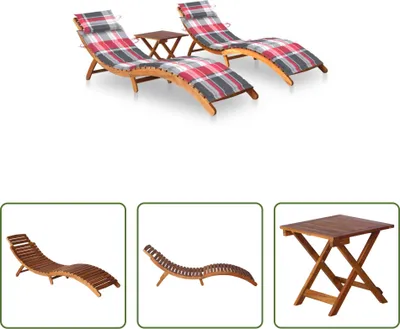 Produktbild von The Living Store Sonnenliegen 2 Stk. mit Tisch und Auflagen Massivholz Akazie