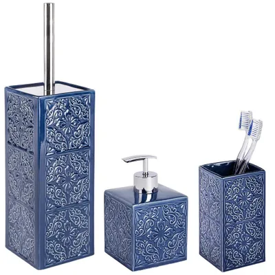Produktbild von WENKO Badaccessoires Set, 3-teilig CORDOBA DARK BLUE