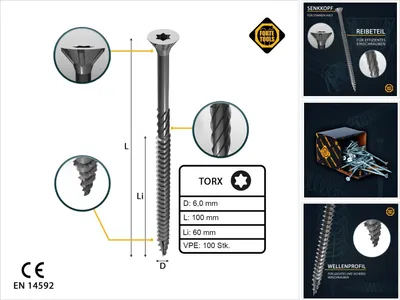 Obrázok produktu pre FORTE Tools Univerzálna skrutka do dreva 6,0 x 100 mm T30 100 ks ( 000040113886 ) strieborná pozinkovaná Torx so zápustnou hlavou s čiastočným závitom