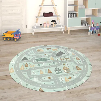Produktbild von Kinderteppich Teppich Kinderzimmer Spielmatte Straßenteppich Spielteppich Grösse 120 cm Rund