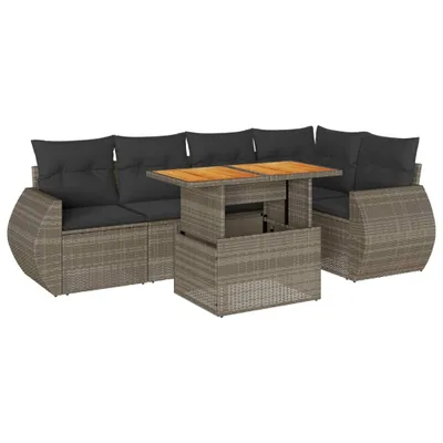 Produktbild von 6-tlg. Garten-Sofagarnitur mit Kissen Grau Poly Rattan