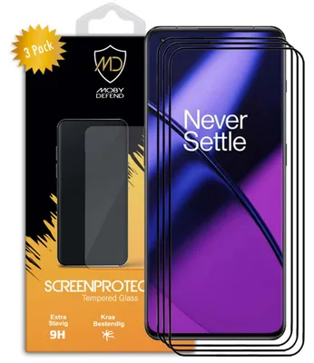 Productafbeelding van 3-Pack MobyDefend Screenprotectors - Geschikt voor  OnePlus 11  -  Screensaver Met Zwarte Randen - Gehard Glas