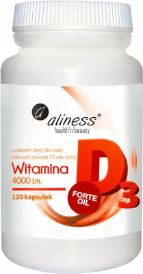 Productafbeelding van ALINESS Vitamine D3 Forte 4000 IE, natuurlijk gewonnen uit lanoline. Immuunsysteem ondersteuning. 120 capsules.