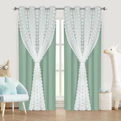 Produktbild von Vorhang Kinderzimmer Ösenvorhang Sterne Doppellagige Gardinen Verdunklungsvorhänge mit Voile, 1er Set, H160xB132cm, Grün
