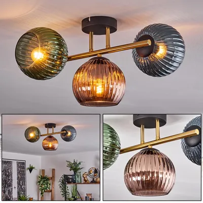 Produktbild von Cesaro Deckenlampe aus Metall/Riffelglas in Schwarz/Gold/Grün/Blau/Kupfer