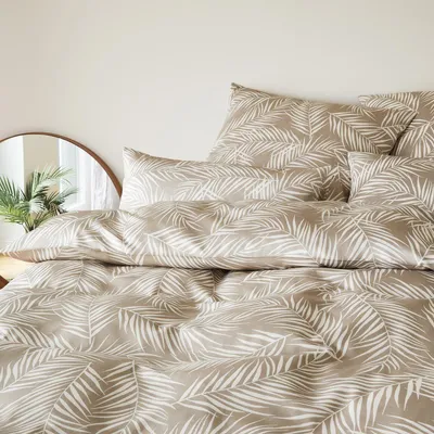 Produktbild von elegante Mako-Satin Bettwäsche-Garnitur Maison Leaves Farbe Natur Größe 155x220+80x80