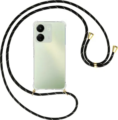 Produktbild von Handykette Backcover-Schutzhülle mit Band (Metall goldfarben) für Xiaomi Redmi 13C (6.71'') - schwarz/gold