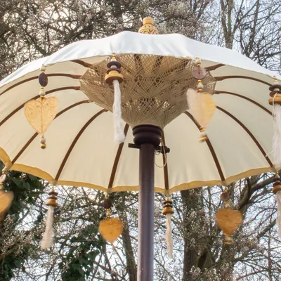 Produktbild von Bali Sonnenschirm Balinesischer Schirm Garten Baumwolle Sonnenschutz Handarbeit Retro Vintage Dekoschirm 2-teilig ca.86 Ø cm Creme