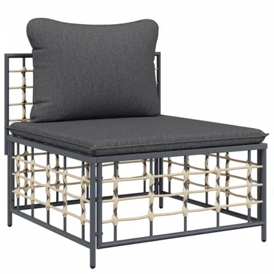 Image de vidaXL Canapé de jardin central avec coussins gris foncé Poly rotin