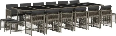 Image de vidaXL Ensemble de jardin 17 pièces avec coussins Gris Poly rotin