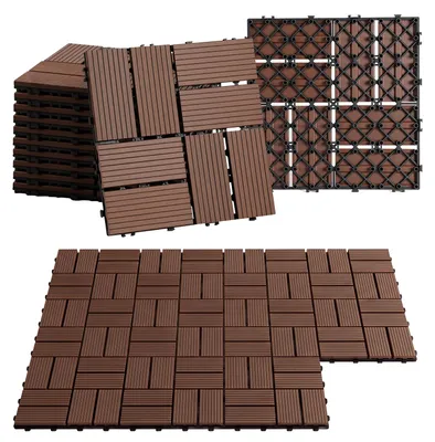 Produktbild von Eikuavons WPC Terrassenfliesen 3 m², 30 x 30 cm 33 Stücke, Terrassendielen mit 8 Latten in Holzoptik, für Garten Balkon Bodenbelag mit Drainage und Klicksystem, Braun