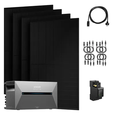 Produktbild von Powerness® Balkonkraftwerk mit Speicher Anker SOLIX Solarbank 2 E1600 Pro mit 4x 500W Full Black Bifazial Solarmodule und Anker Smart Meter