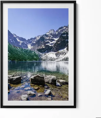 Produktbild von Bergsee-Landschaft– Wandbild mit Rahmen – Gerahmtes Bild  – Wanddekoration – 70x100 cm –  Schwarz Rahmen