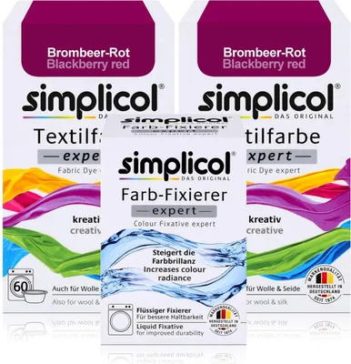 Produktbild von Simplicol Textilfarbe expert 2x Brombeer-Rot 150g & 1x Farb-Fixierer Expert 90ml