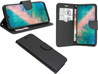 Zdjęcie produktu dla Etui książkowe "Fancy" na telefon komórkowy ZTE BLADE A72 4G z funkcją podstawki, czarne