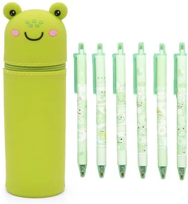 Produktbild von Silikonetui 2 in 1 mit 6 Gelpennern 0,5 mm, staendem Etui, Tierhalter Etui für Mädchen/Jungen (Kiker)