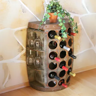 Immagine prodotto di DanDiBo portabottiglie in legno per botti di vino rustico in piedi 1486 tavolo laterale armadio barile vino