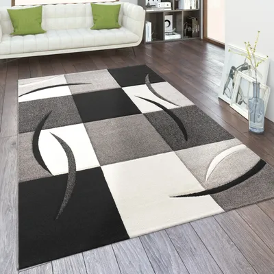 Image de Tapis de salon Disponible en différentes couleurs et tailles Motif à carreaux Rayures Design 3D Poils courts Dimensions 60 x 110 cm