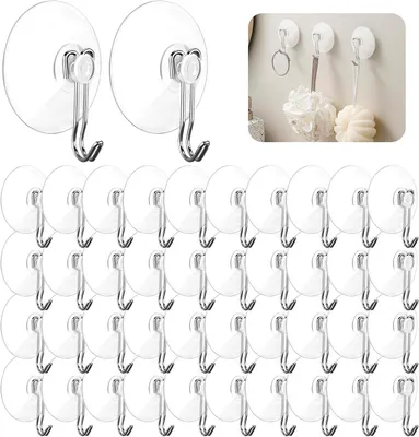 Imagen del producto de Ganchos transparentes, 40 unidades, reutilizables, para baño y cocina