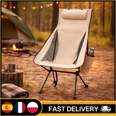 Image de Inovra - Chaise de camping pliante portable avec repose-tête. Alliage d'aluminium léger. Chaise de tourisme, chaise de pêche