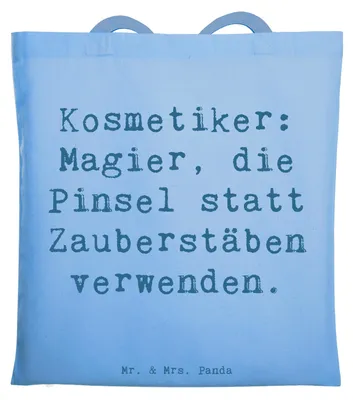Produktbild von Mr. & Mrs. Panda Jutebeutel Spruch Kosmetiker Magie - Sky Blue - Geschenk, Geschenke mit Herz, Magier, Selbstbewusstsein, Entspannung, Berufsleben, Tasche, Laptoptasche