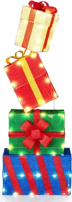 Image de Coffret de 4 boîtes cadeaux de Noël à LED multicolores, pour intérieur/extérieur