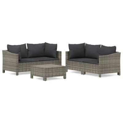 Produktbild von vidaXL 5-tlg. Garten-Lounge-Set mit Kissen Grau Poly Rattan