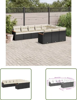 Produktbild von The Living Store 10-tlg. Garten-Sofagarnitur mit Kissen Schwarz Poly Rattan