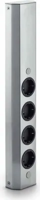 A tall, silver, hexagonal speaker with multiple black circular openings.