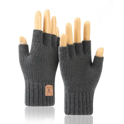 Produktbild von Fingerlose Handschuhe, Winter fingerlose Handschuhe warme Strickhandschuhe (Dunkelgrau)