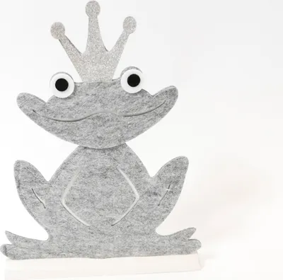 Produktbild von Frosch aus Filz sitzend auf Holzfuß Dekoartikel mit Krone 26x4x35cm