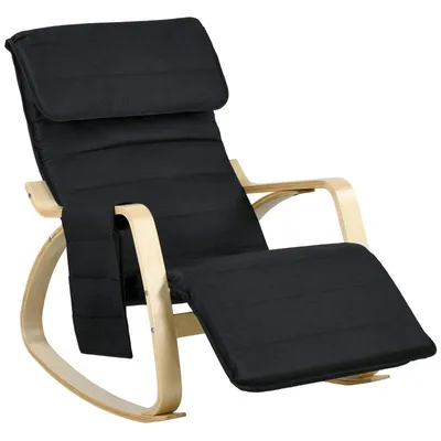 Produktbild von Schaukelstuhl – Stillstuhl – Liegestuhl – Relaxsessel – Mit verstellbarer Fußstütze, Seitentaschen und Kopfstütze – 67 x 110 x 91 cm – Schwarz