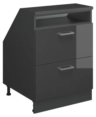 Produktbild von Küchenschrank für Dachschrägen Vicco R-Line Anthrazit Hochglanz 60 cm mit 2 Schubladen, Schrankkorpus 60 cm Tiefe, Model 59990