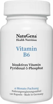 Obrázek produktu pro NatuGena Vitamin B6 | 120 kapslí | bioaktivní vitamín pyridoxal-5-fosfát | zásoba na 3 měsíce | veganské